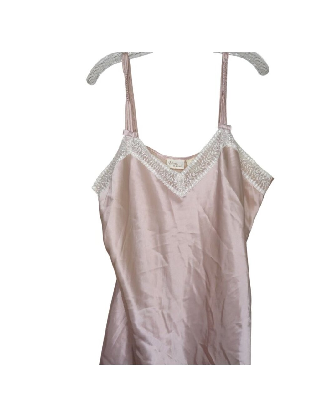 Vintage Womens Pink Satin Nightgown Lace Trim Spaghetti Straps Sears Hong Kong